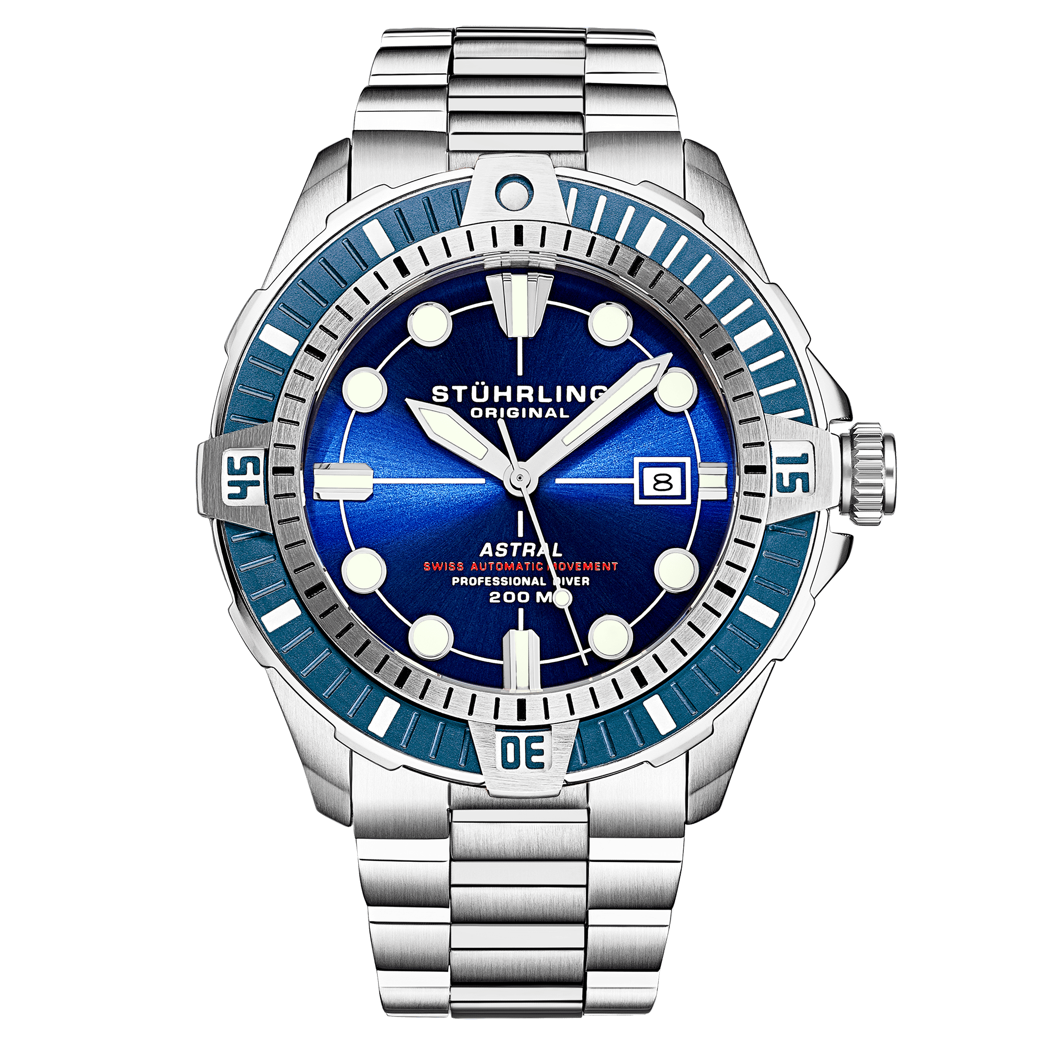 fqbihsj watch with blue face and silver metal strap on green background