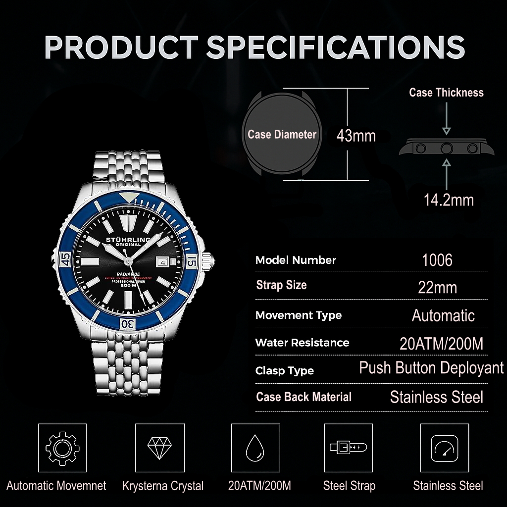 Fqbi Watches Fqbi Watches Swiss Automatic Super Luminova Radiance 1006 43mm Watch
