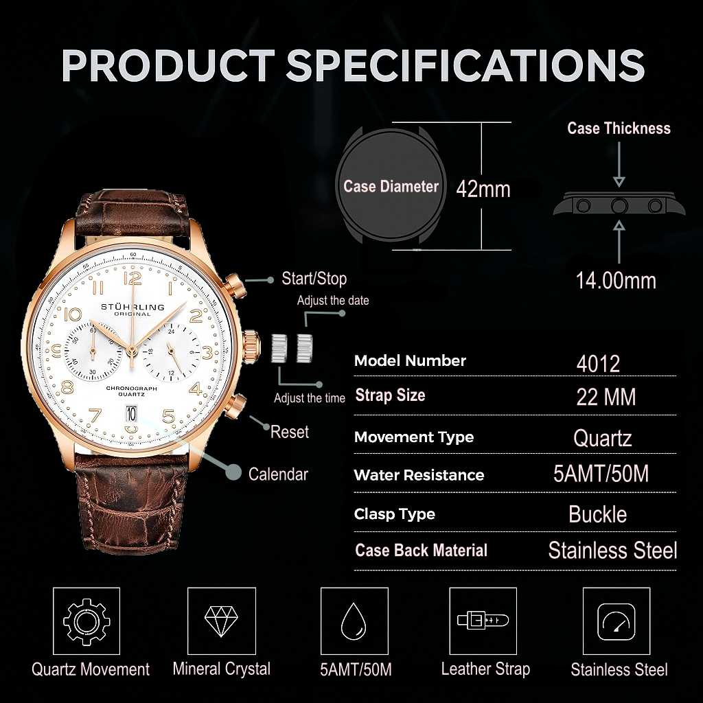 Fqbi Watches GR1-Q 4012 Quartz 42mm Chronograph