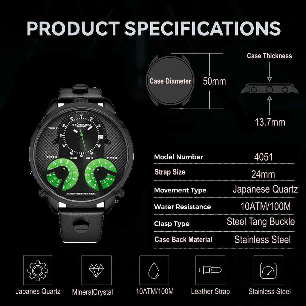 Fqbi Watches TerraTime Triple-Time 4051 Quartz 50mm