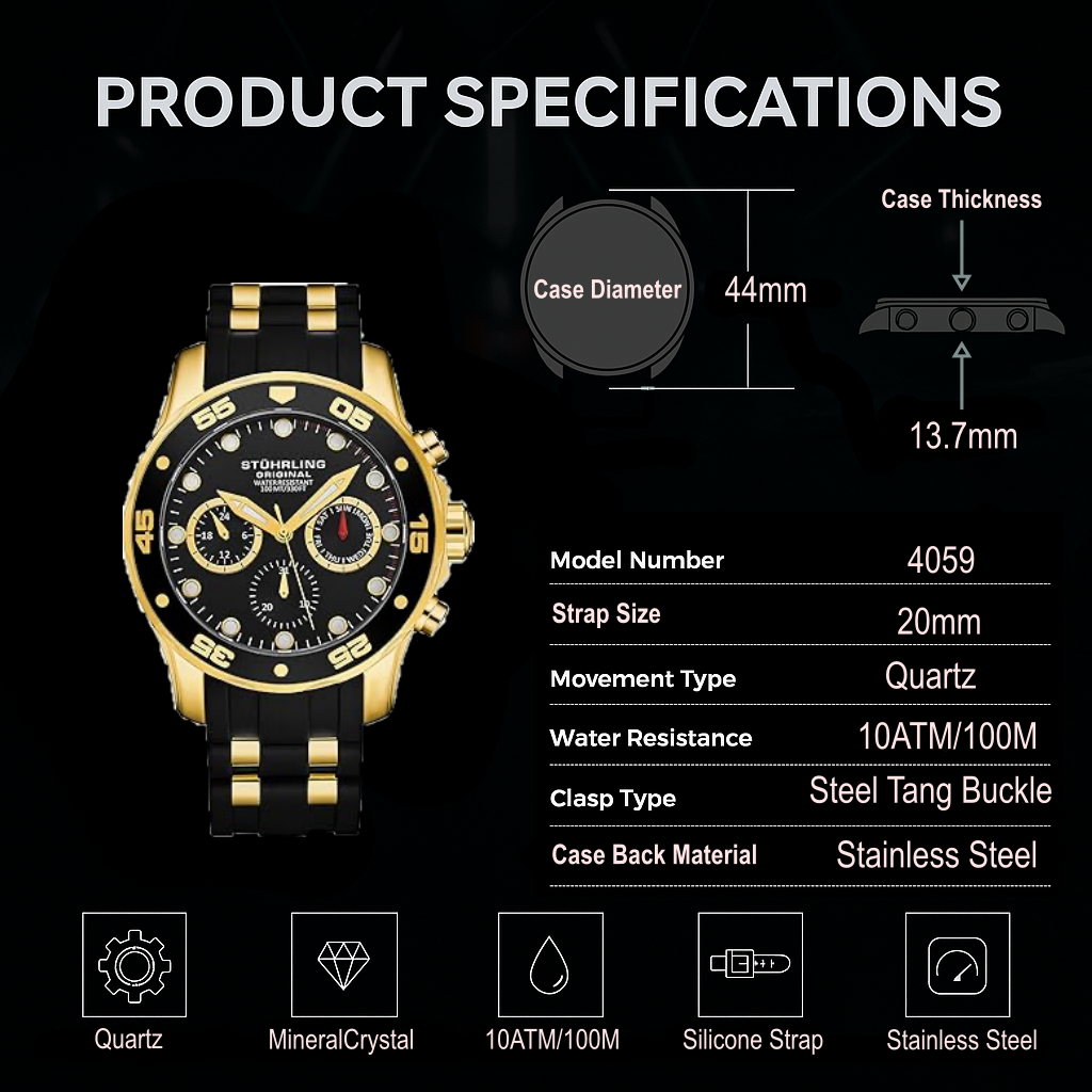 Fqbi Watches Regal 4059 Quartz Chronograph 44mm
