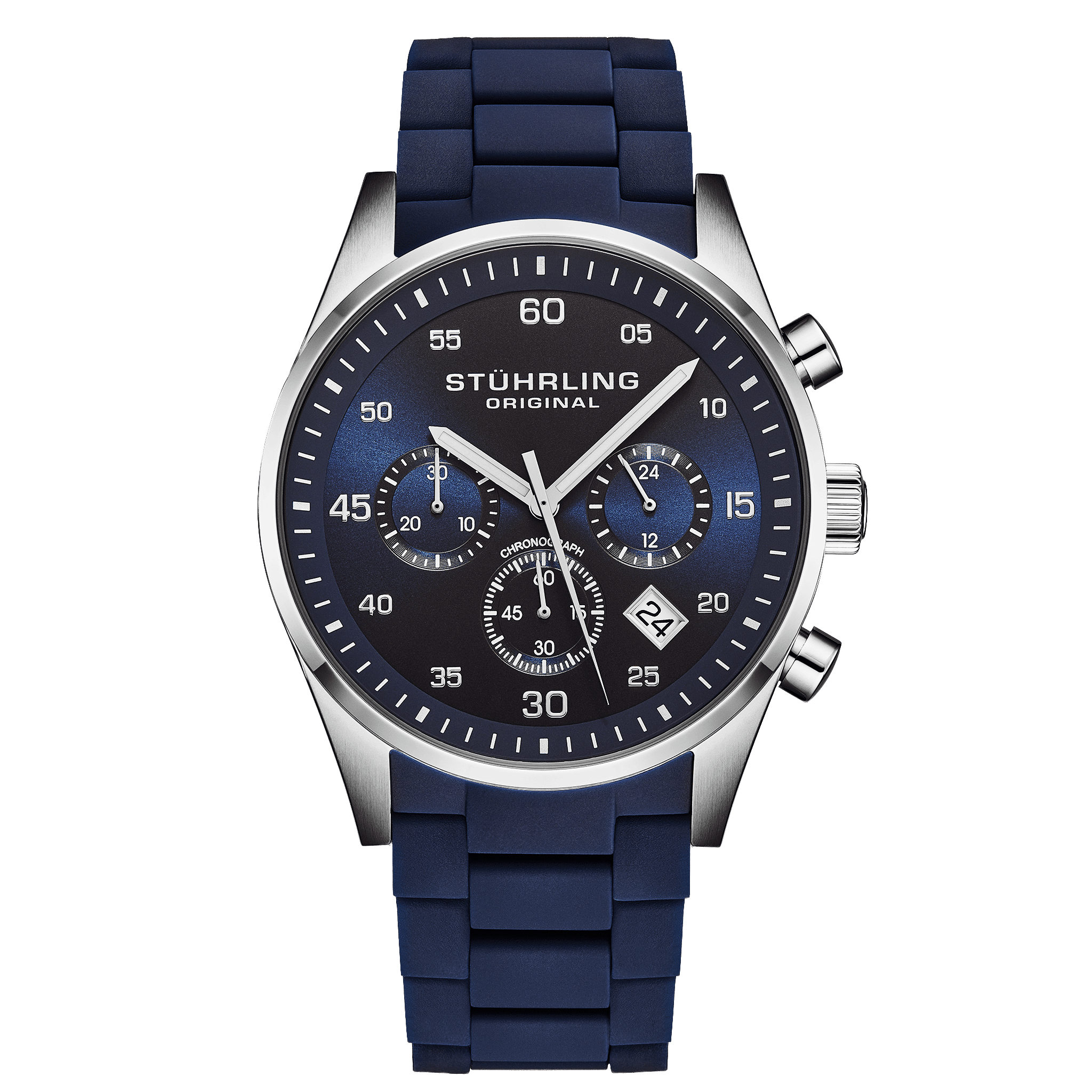 fqbihsj watch with blue strap and face on a green background