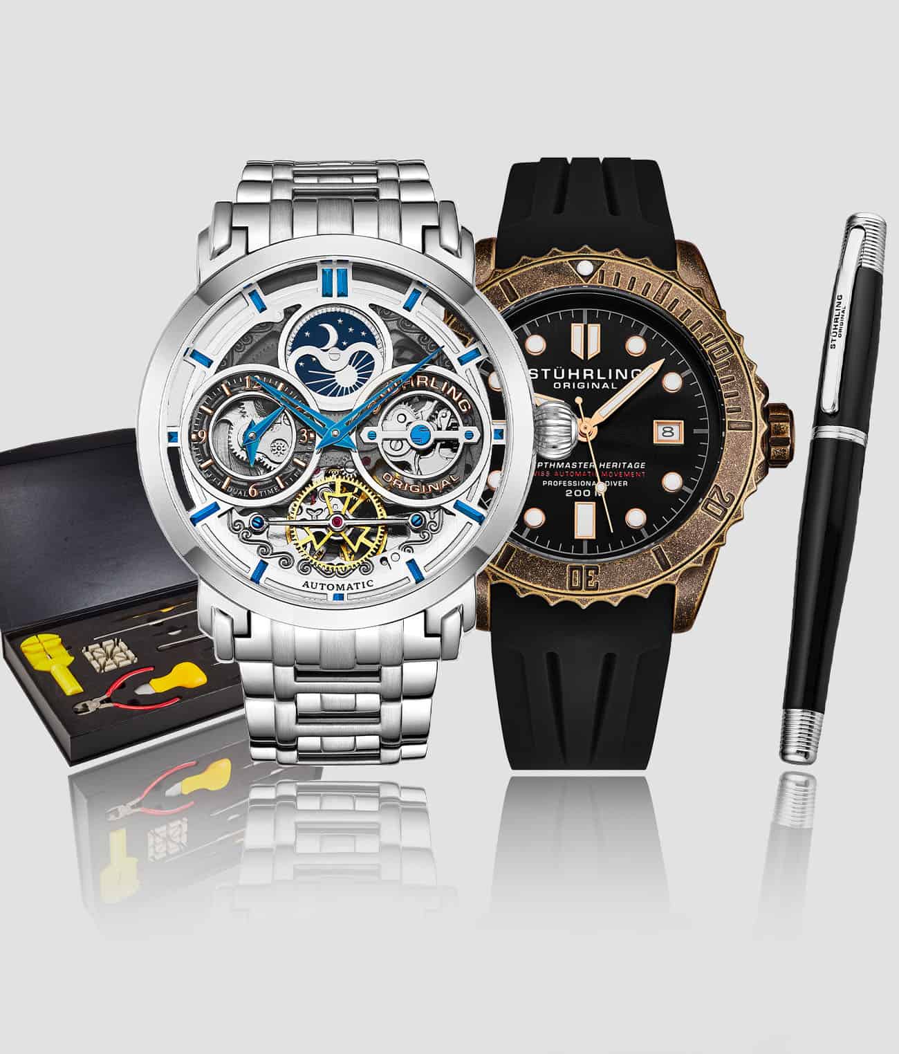 Luciano 371B.01, Depthmaster Heritage 1003.01, Signature Pen, and Watch Tool Kit