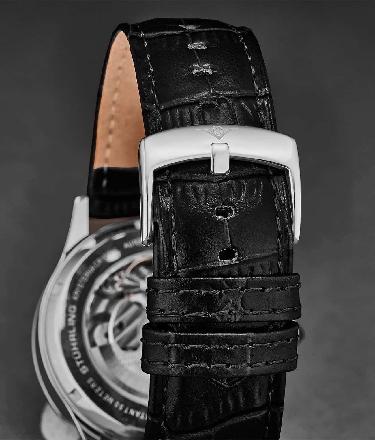 Alligator Embossed Black Leather 24mm Strap