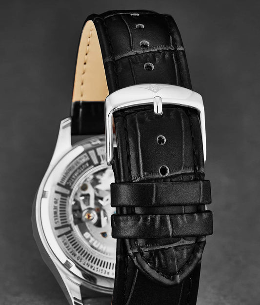 Genuine Calfskin Black Leather Alligator Embossed 22mm Strap