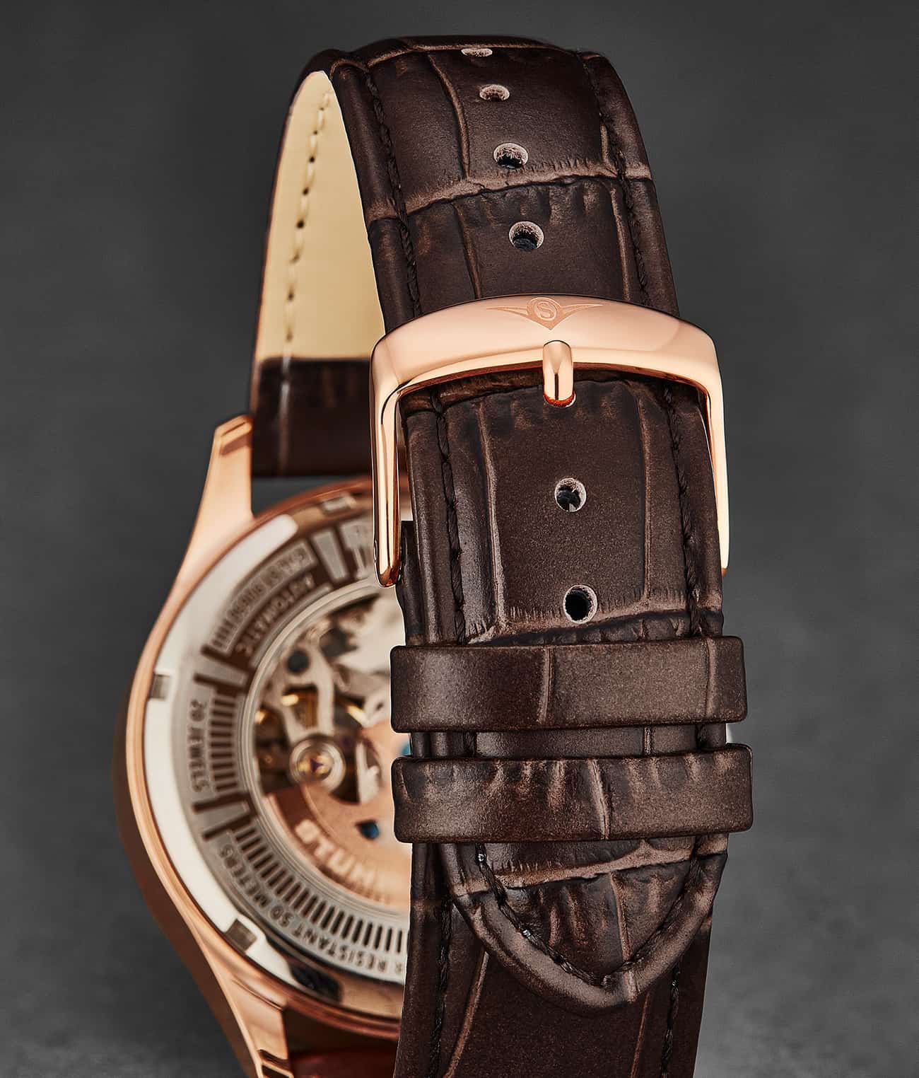 Alligator Embossed Brown Leather 22mm Strap