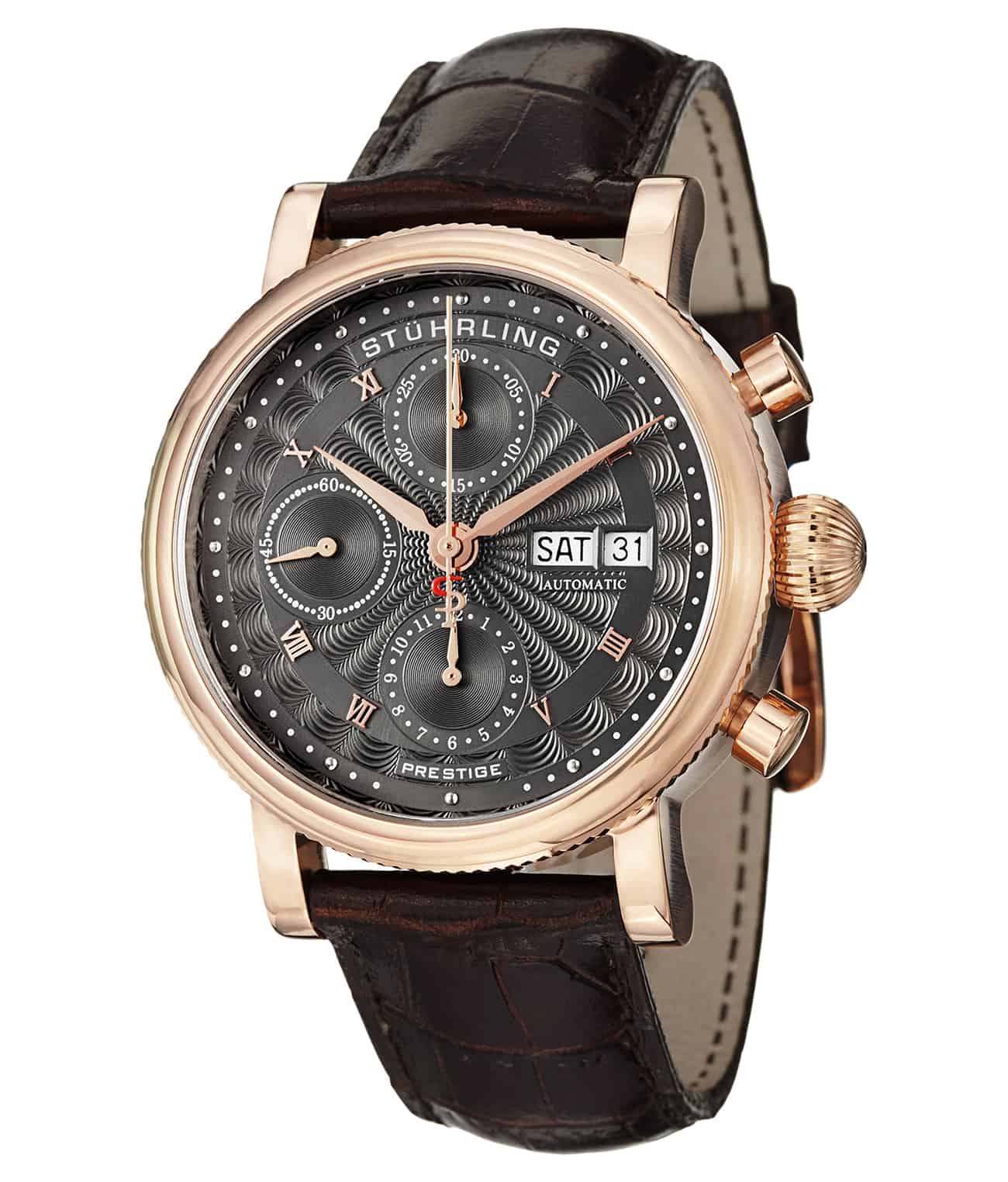 Grey Dial / Rose Case / Brown Leather Strap Tang Buckle