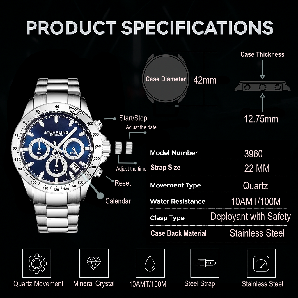 Fqbi Watches Ultima 3960 Quartz 42mm Chronograph