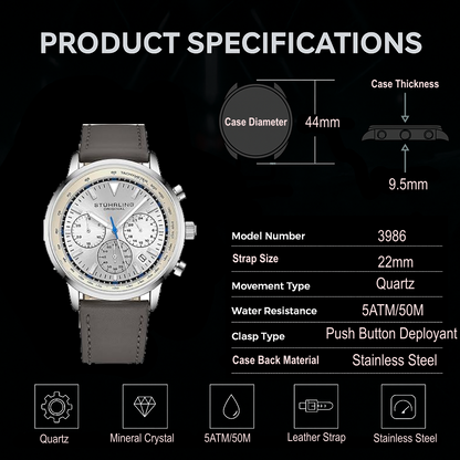 Fqbi Watches Monaco Chronograph with Tachymeter Quartz 3986L 44mm Watch
