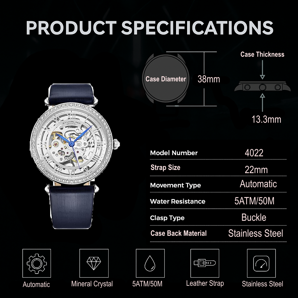 Fqbi Watches Luxe Automatic 4022 38mm Skeleton