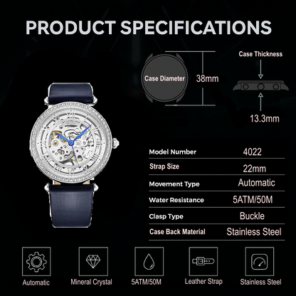 Fqbi Watches Luxe Automatic 4022 38mm Skeleton