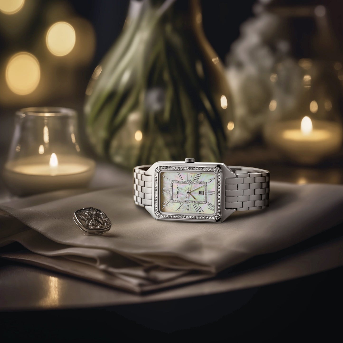 Lustra 32mm Rectangle Quartz Fashion Watch with Crystals