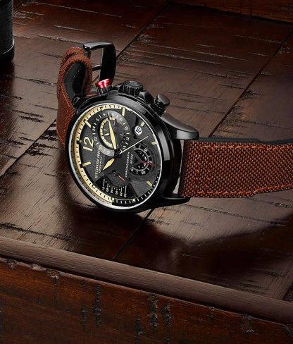 Grey Dial / Black Case / Brown Leather Strap Black Tang Buckle