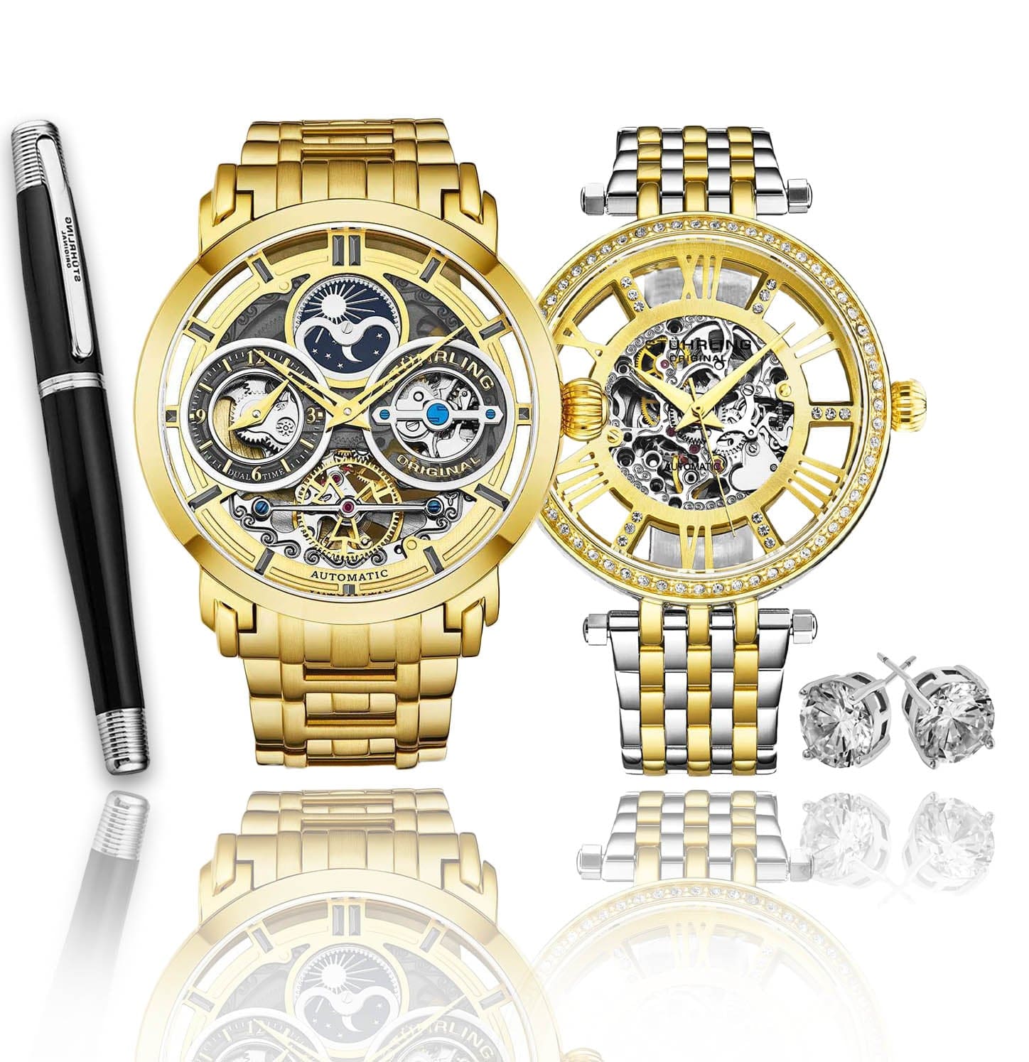 Stunning Gold Combo Skeletons Duo with Signature Pen and Stud Earring