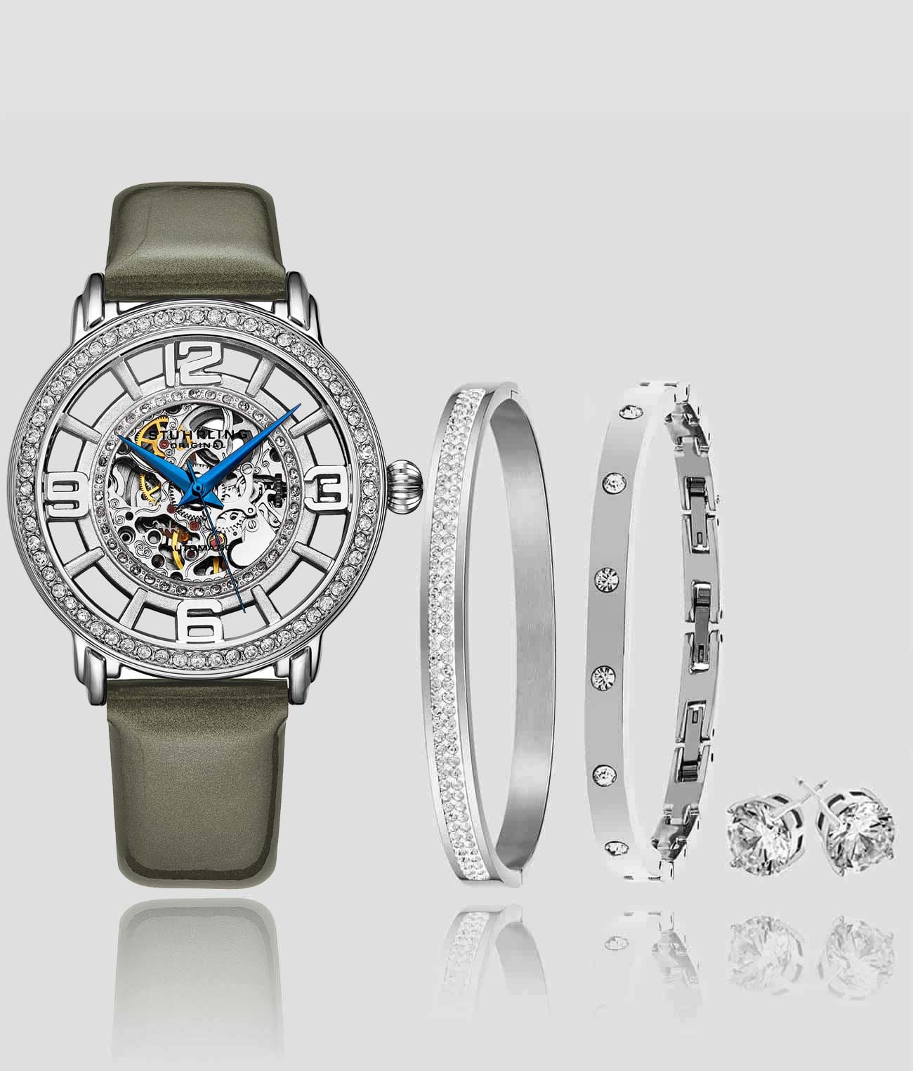 Winchester 3941.1 Automatic 38mm Skeleton with Sofia Frosted Bangle, Lily Polished Bangle and Studs