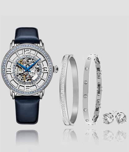 Winchester 3941.2 Automatic 38mm Skeleton with Sofia Frosted Bangle, Lily Polished Bangle and Studs