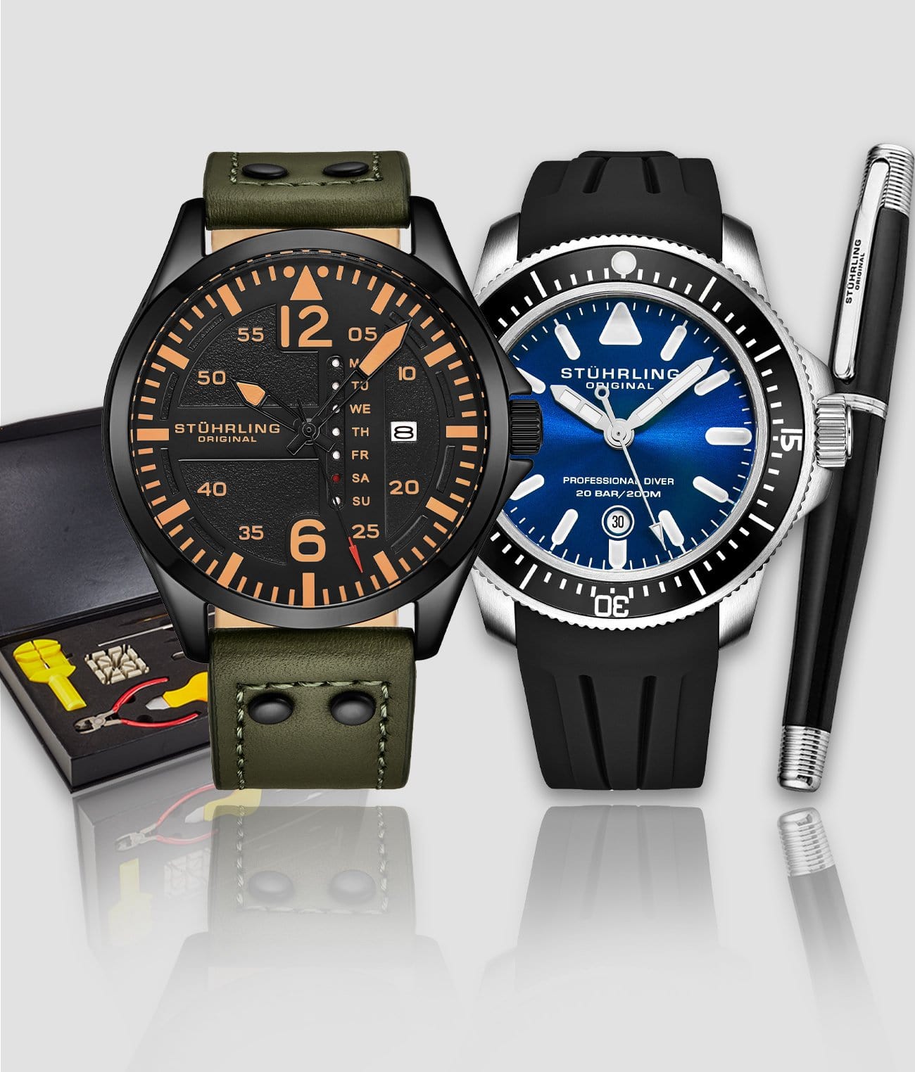 Maritimer 935.02, Aviator 3916.3, Signature Pen, and Watch Tool Kit