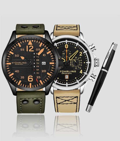 Aeronaut 44mm Aviator, Volda 45mm Aviator, and Fqbi Watches Signature Pen
