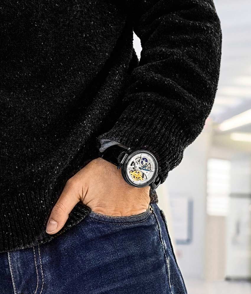 Silver Dial / Gun Metal Grey Case / Black Band