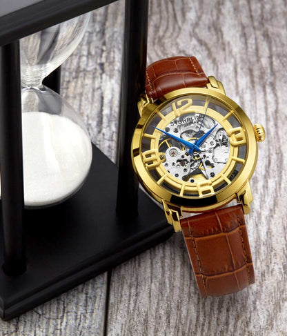 Gold Dial / Gold Case / Light Brown Leather Strap Gold Layered Tang Buckle