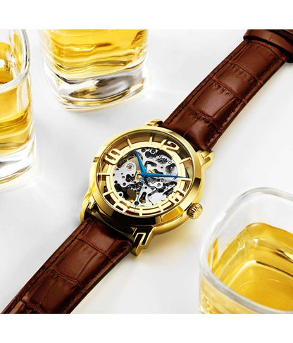 Gold Dial / Gold Case / Light Brown Leather Strap Gold Layered Tang Buckle