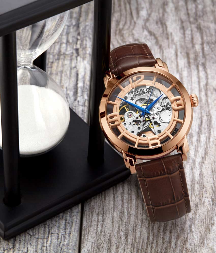 Rose Dial / Rose Case / Brown Leather Strap Rose Gold Layered Tang Buckle