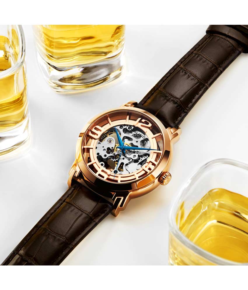 Rose Dial / Rose Case / Brown Leather Strap Rose Gold Layered Tang Buckle