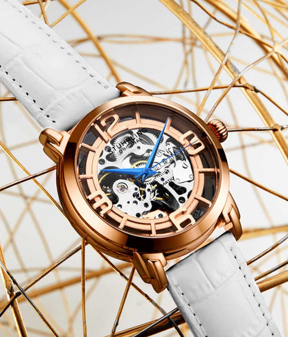 Rose Dial / Rose Case / White Leather Strap Tang Buckle