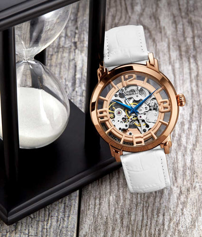 Rose Dial / Rose Case / White Leather Strap Tang Buckle