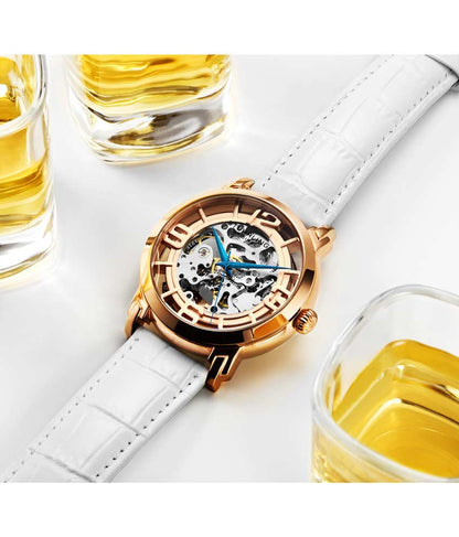 Rose Dial / Rose Case / White Leather Strap Tang Buckle