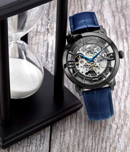 Gun Metal Grey Dial / Gun Metal Grey Case / Blue Leather Strap Tang Buckle