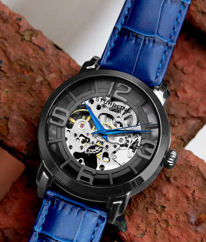 Gun Metal Grey Dial / Gun Metal Grey Case / Blue Leather Strap Tang Buckle