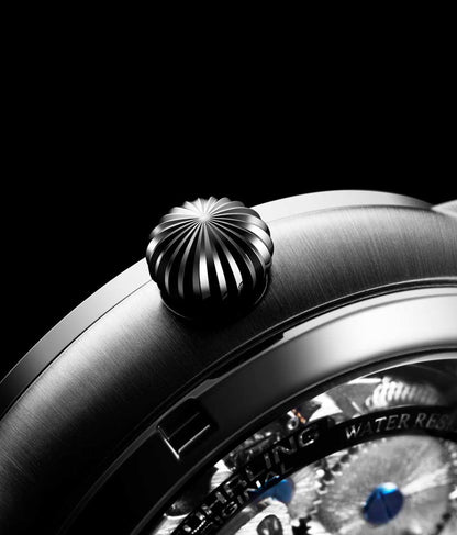 Gun Metal Grey Dial / Gun Metal Grey Case / Blue Leather Strap Tang Buckle