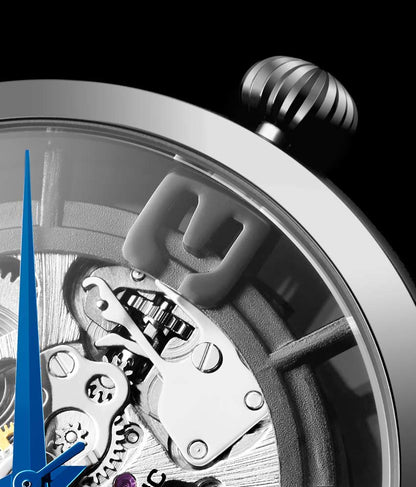 Gun Metal Grey Dial / Gun Metal Grey Case / Blue Leather Strap Tang Buckle