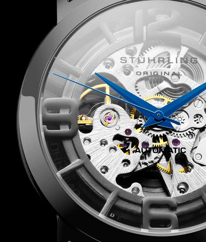 Gun Metal Grey Dial / Gun Metal Grey Case / Blue Leather Strap Tang Buckle