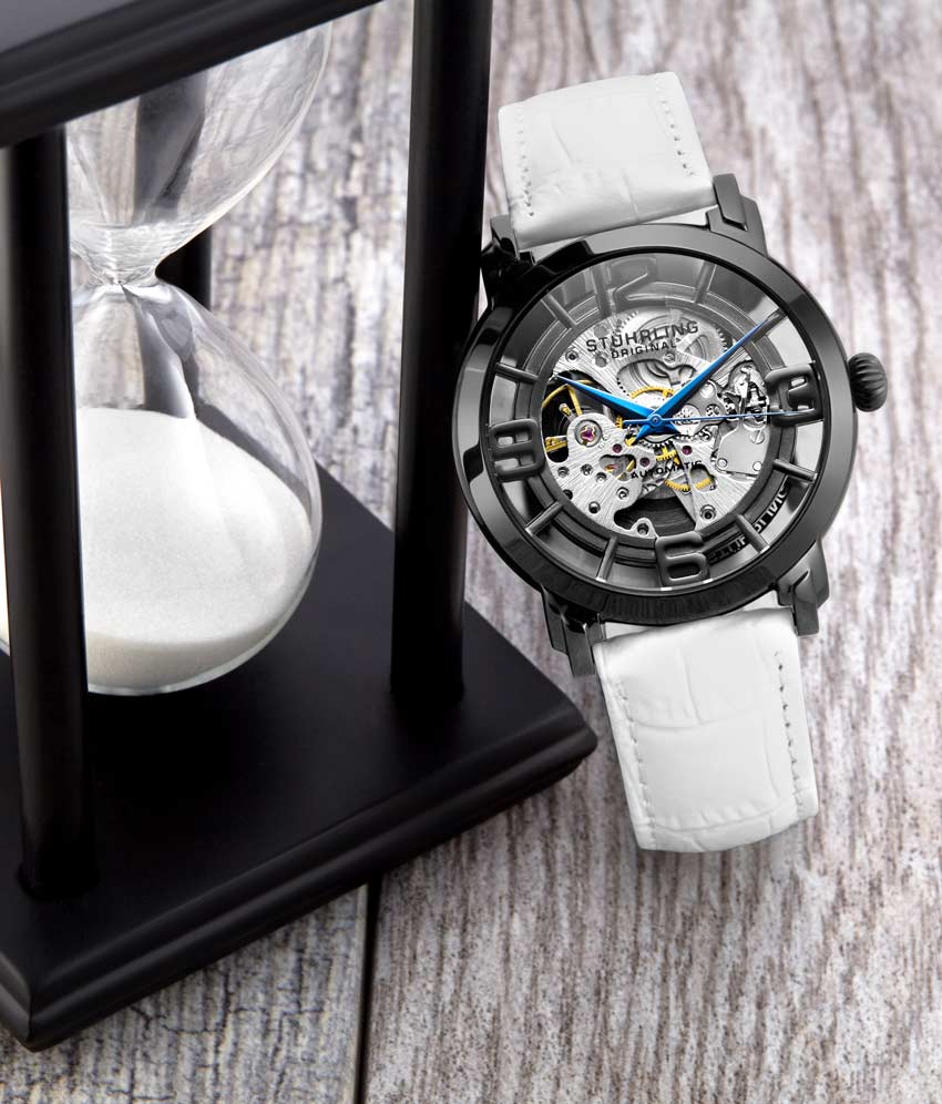 Gun Metal Grey Dial / Gun Metal Grey Case / White Leather Strap Tang Buckle