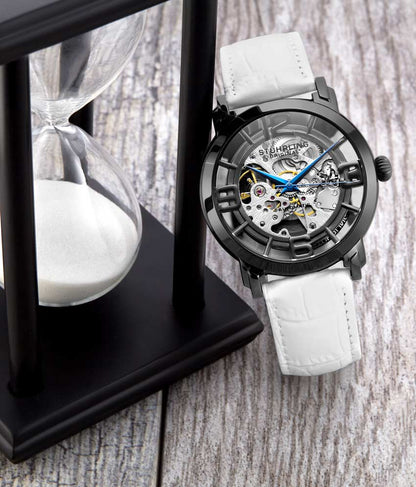 Gun Metal Grey Dial / Gun Metal Grey Case / White Leather Strap Tang Buckle