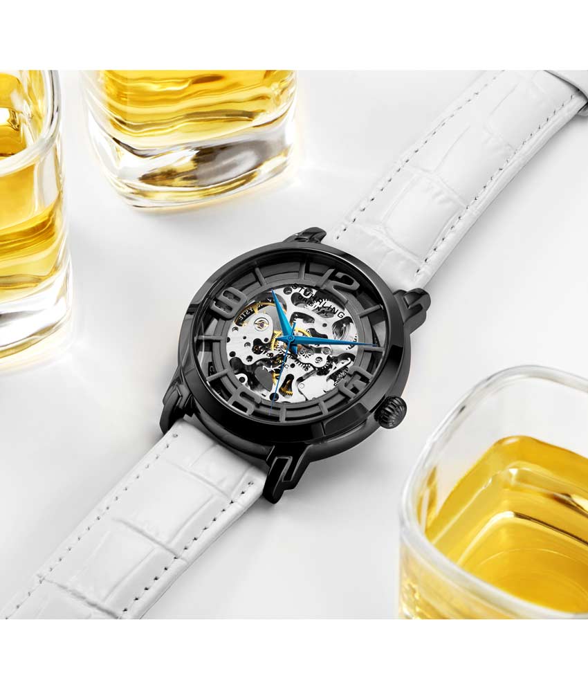 Gun Metal Grey Dial / Gun Metal Grey Case / White Leather Strap Tang Buckle