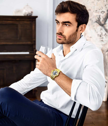 Gold Dial / Gold Case / Gold Stainless Steel Bracelet Gold Layered Deployant Buckle