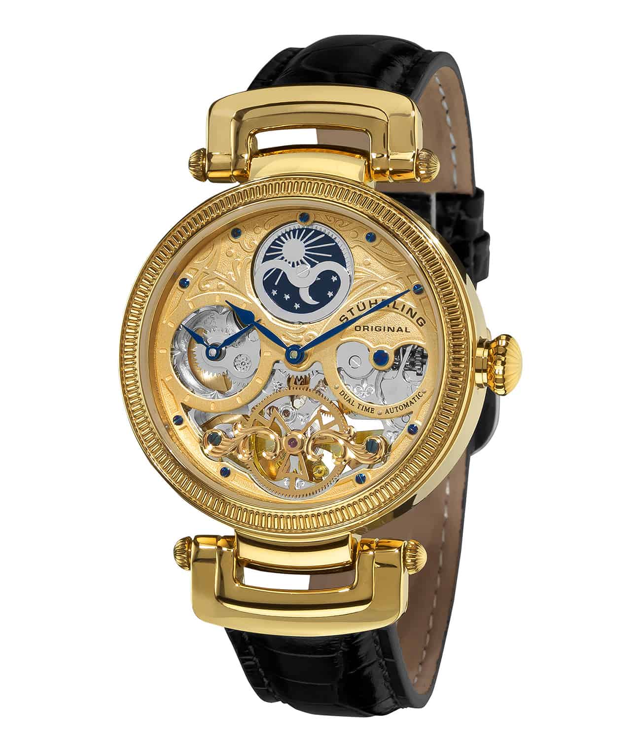 Gold Dial / Gold Case / Black Leather Strap Yellow Gold Layered Tang Buckle