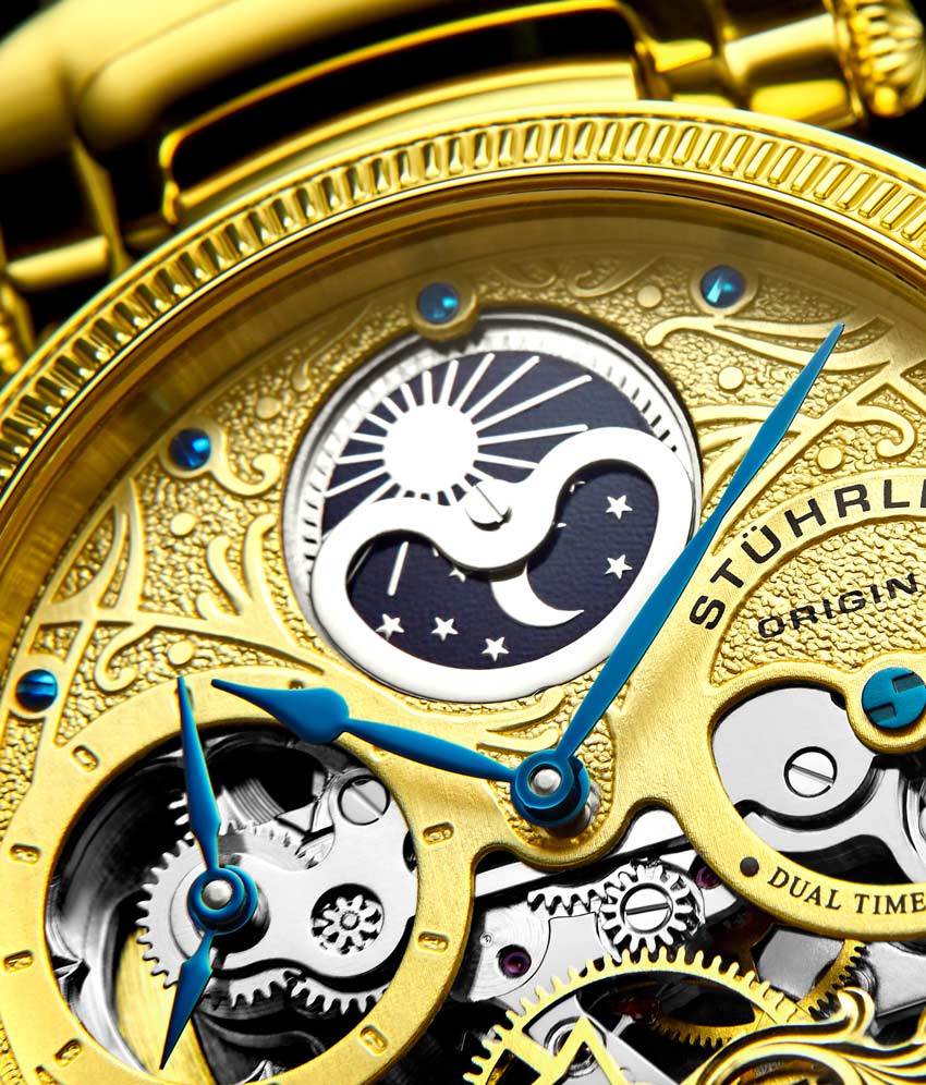 Gold Dial / Gold Case / Black Leather Strap Yellow Gold Layered Tang Buckle