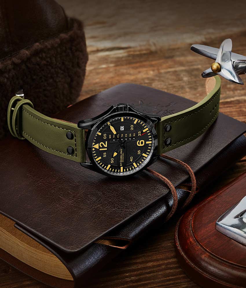 Aeronaut 44mm Aviator, Volda 45mm Aviator, and Fqbi Watches Signature Pen