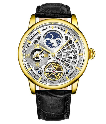 Silver Dial / Gold Case / Black Leather Strap Gold Layered Tang Buckle