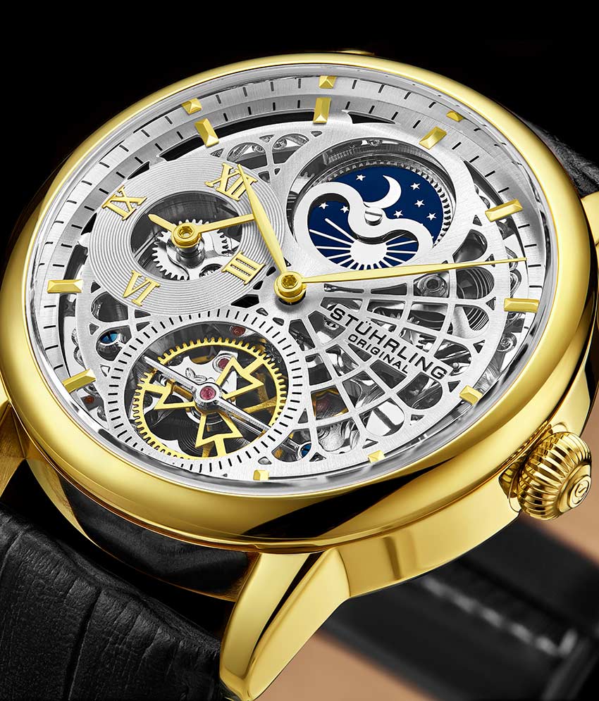 Silver Dial / Gold Case / Black Leather Strap Gold Layered Tang Buckle