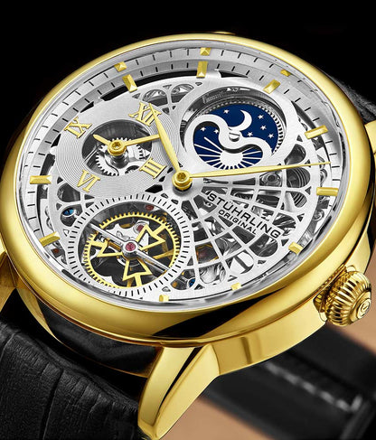 Silver Dial / Gold Case / Black Leather Strap Gold Layered Tang Buckle