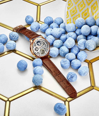 Silver Dial / Rose Case / Brown Leather Strap Rose Gold Layered Tang Buckle