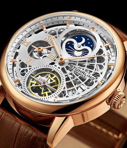 Silver Dial / Rose Case / Brown Leather Strap Rose Gold Layered Tang Buckle