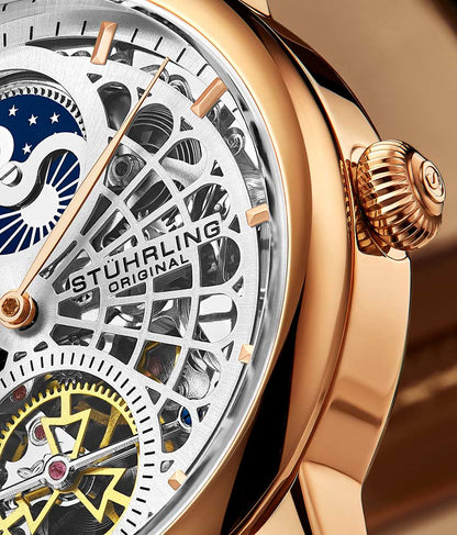 Silver Dial / Rose Case / Brown Leather Strap Rose Gold Layered Tang Buckle