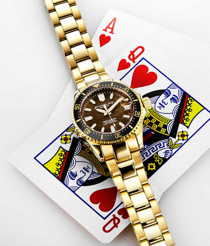 Black Dial / Gold Case / Gold Stainless Steel Bracelet Gold Layered Deployant Buckle