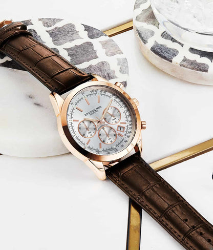 Silver Dial / Rose Case / Brown Band